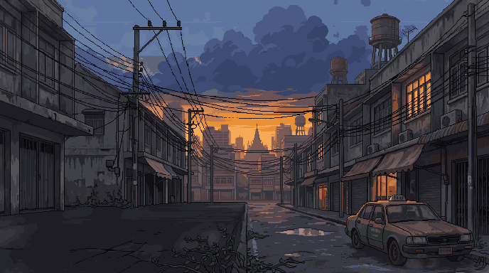 ถนนกรุงเทพฯ หลังการระบาดยามเย็น ในสไตล์ Pixel Art