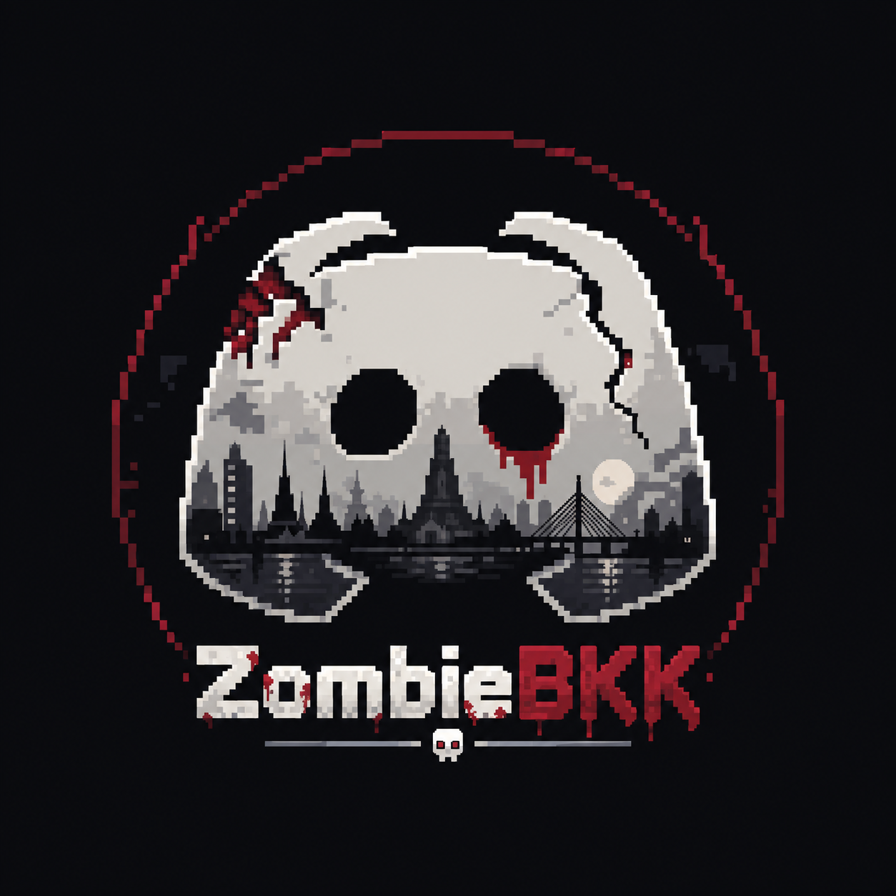 โลโก้ชุมชน Discord ZombieBKK ลายพิกเซลผสานเส้นขอบฟ้ากรุงเทพฯ